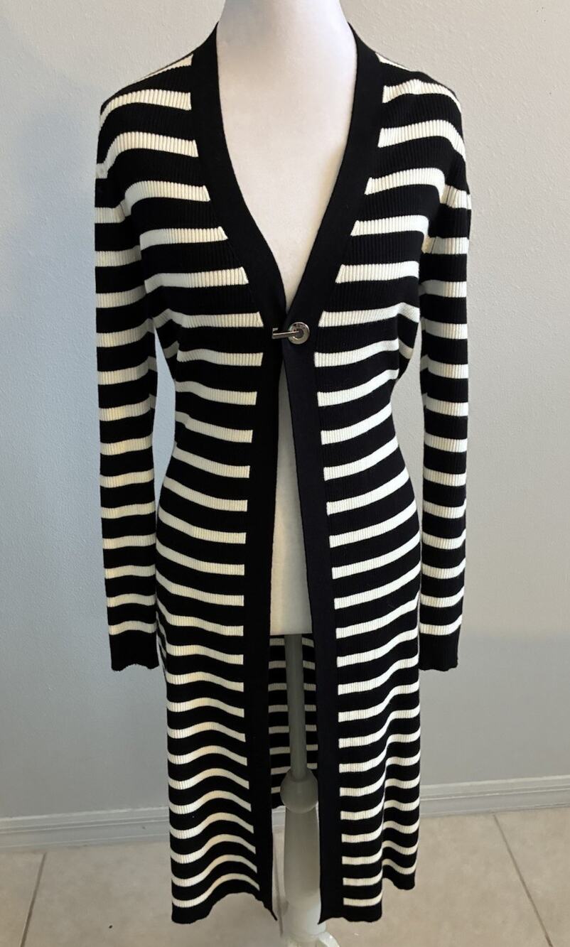 Striped Long Duster Cardigan Quiet Luxury Minimalist Stretch Career Cozy Women S